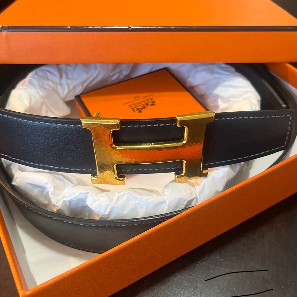 Hermes Black Belt with Gold H Buckle